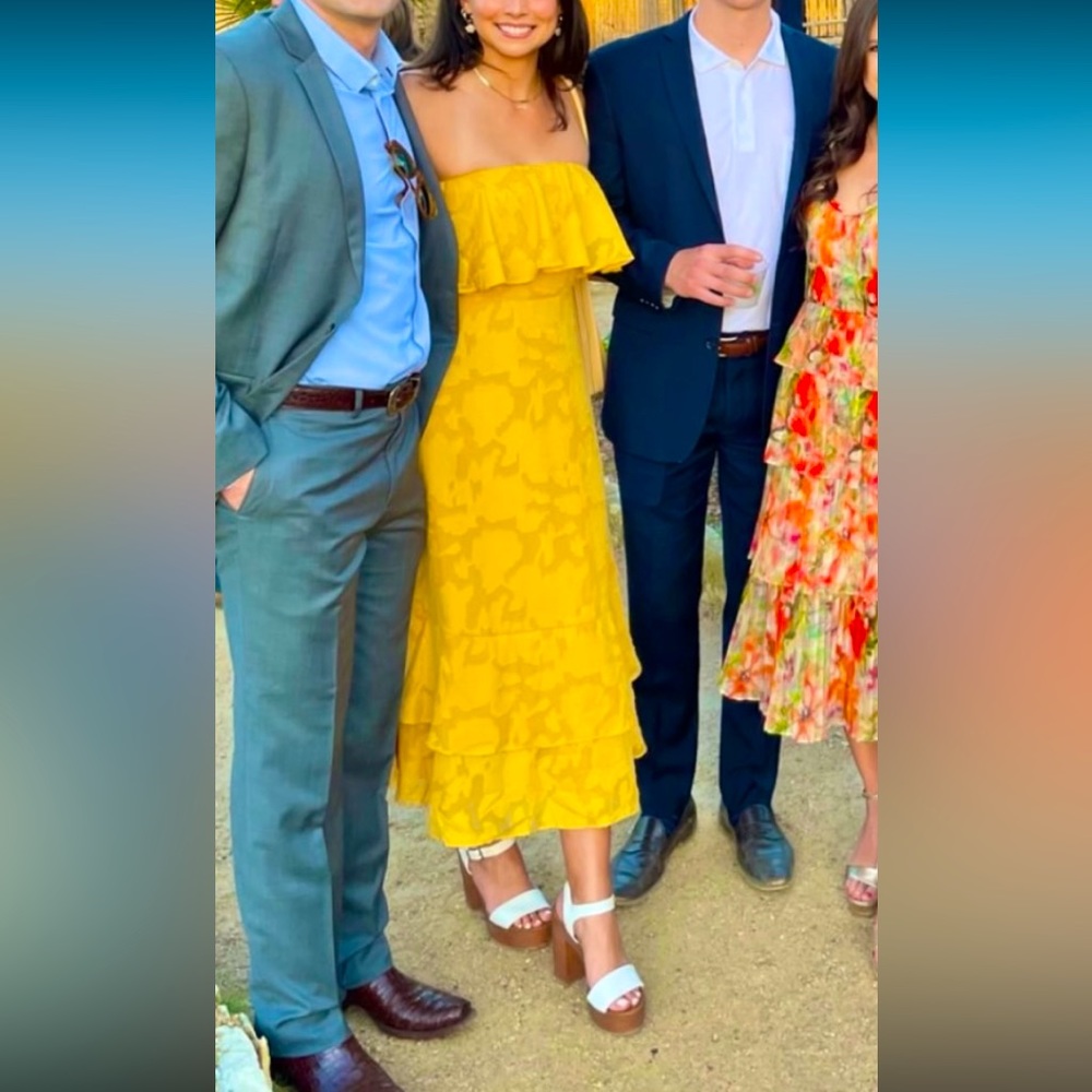 LULUS Yellow, Floral Ruffle Dress